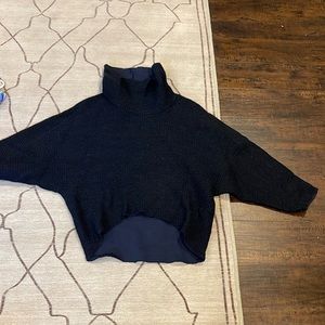 anthropologie turtleneck sweater is a high, low knit navy blue sz 4